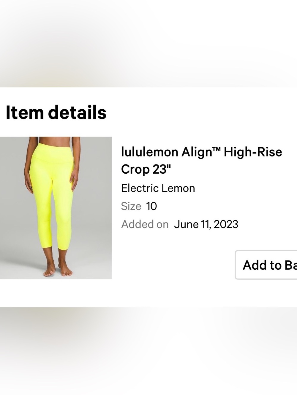 lululemon athletica Align High-Rise Crop 23" — Electric Lemon Yellow
